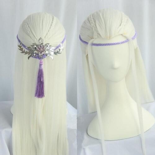 80cm long white myth cosplay hair products fairy headwear anime accessories Tv Play carnival party Without head wear