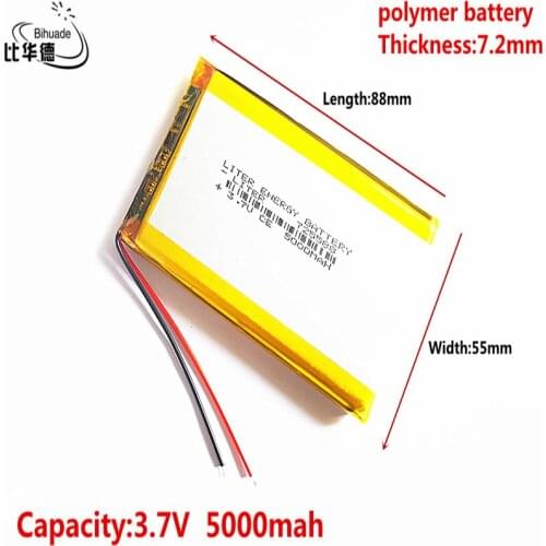 Good Qulity Liter energy battery 3.7V,5000mAH 725588 Polymer lithium ion / Li-ion battery for tablet pc BANK,GPS,mp3,mp4