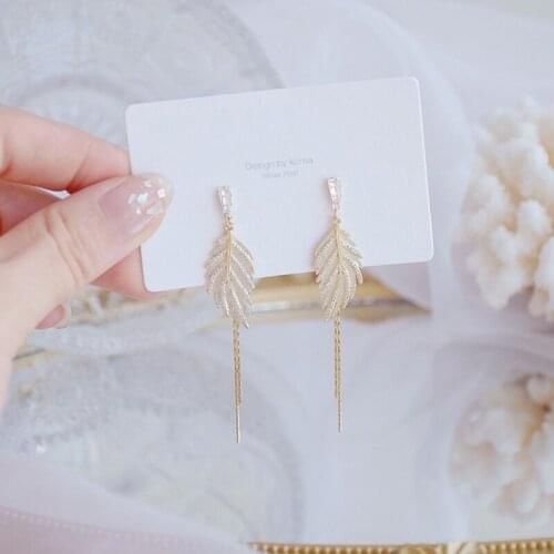 JakoTy s925 Fashion Women Rhinestone AAA Zircon Earring Long Paragraph Tassel Feather Ear Pendant Luxury High Quality Jewelry