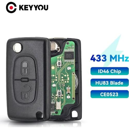 KEYYOU VA2/HU83 Blade 2 Buttons Remote Car Key Fob ASK FSK For Peugeot 307 3008 308 408 433MHz ID46 7941 CE0536 CE0523 Flip Key