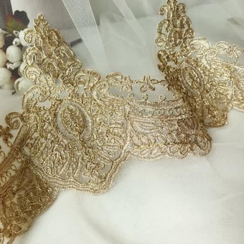 1 Yard Retro Alencon Style Lace Gold Corded Lace Trim for Veils, Gowns, Garters