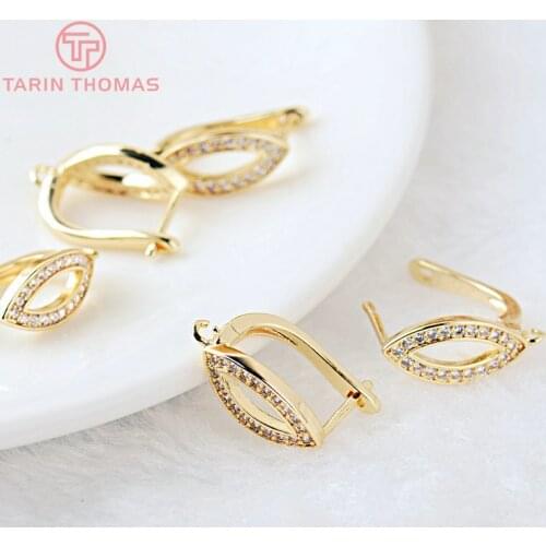 4PCS 18x11MM Hole 1.5MM 24K Gold Color Brass with Zircon Stud Earring High Quality DIY Jewelry Making Findings Accessories