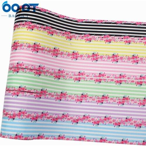 1-1/2'' 5yards Striped flower side Grosgrain Ribbon DIY Handmade Bow Ribbon Decoration Gift Wrapping Ribbon L-20919-1049