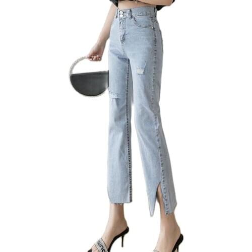 2021 summer fashion stretch high-waisted jeans womens casual pants are cut simple and show nine-point leg womens clothing