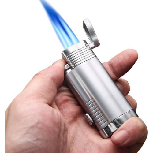 Metal Butane Gas Inflatable Three Straight-through Lighter With Cigar Cutter Fashion Boutique Windproof Multifunctional Lighter