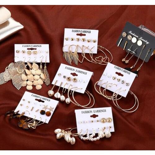 IFMIA Fashion Gold Sequin Metal Geometric Stud Earring Set for Women Irregular Round Crystal Earrings Brincos Jewelry New Gifts