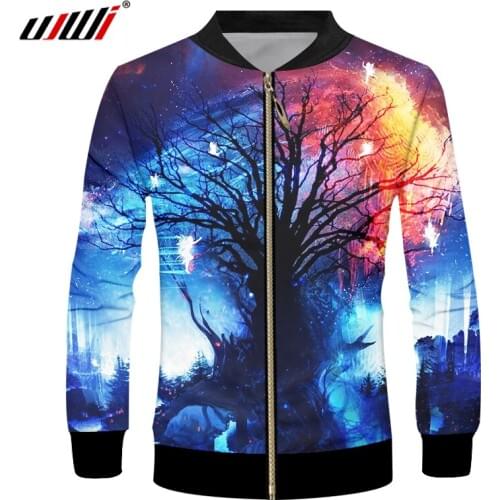 UJWI 2019 Man On Sale Popular Zip Jacket 3D Printed Colorful Starry Tree Summer Mens Casual Long sleeve coat Drop Shipping
