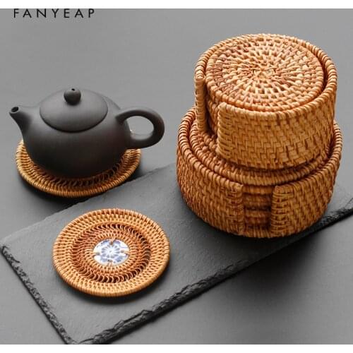 Autumn rattan woven tea mat tea ceremony cup carrier heat insulation mat Kung Fu tea set accessories teapot pot mat coasters