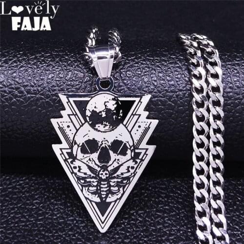Gothic Moth Skeleton Stainless Steel Necklace Women/Men Black Color Chain Necklace Jewelry collares de acero inoxida N4036S03