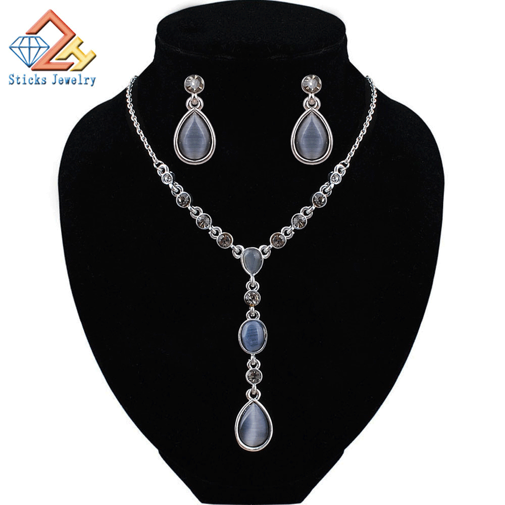 New Bohemian Statement Necklace/Earring for Women Trendy Ethnic Natural Stone Collar Maxi Long Necklace Set
