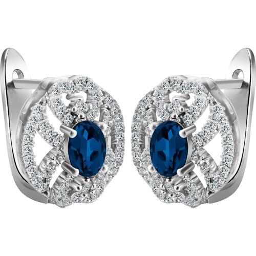 Hoop Earrings White gold-color Zircon CZ Gem Earrings Royal Blue Crystal Women Ladys Gift Big Promotion Factory price