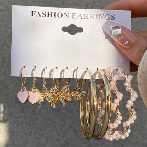 17KM Retro Butterfly Drop Earrings Set For Women Fashion Pearl Dangle Earrings 2021 Trend Acrylic Set of Earrings Jewelry