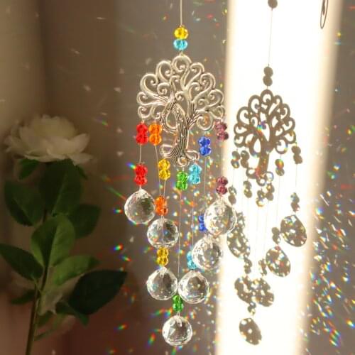 Seven Pearl Crystal catcher Glass Prisms Hanging Rainbow Make Chaser for Window Curtains Chandelier Pendant Decor Wind Chimes