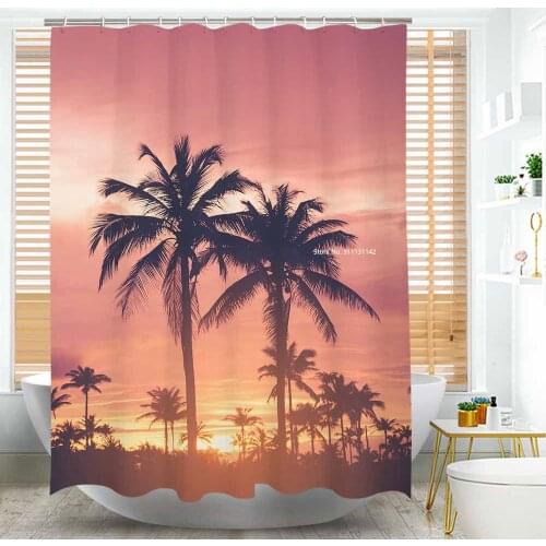 Modern 3D Printed Beach Landscape Shower Curtain Natural Landscape Pattern Shower Curtain Hook Waterproof Partition Curtain