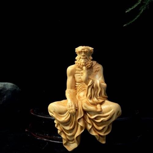 Solid wood Bodhidharma, Patriarch Sculpture statue ，Chinese Buddhist figure ornaments，Home lucky feng shui decoration figurines