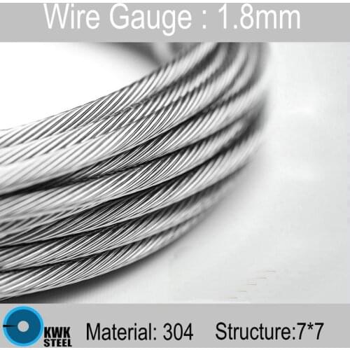 1.8mm Stainless Steel Wire Rope Structure 7*7 Stainless Steel Cable 20meters Long