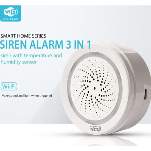 NAS-AB02WT Smart WiFi Siren Alarm Sensor USB Power Temperature and Humidity Sensor Workes with Alexa Echo and Google Home,IFTTT