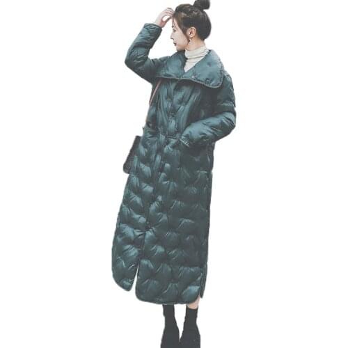 Winter Coat Women Long Jacket Winter Clothing Embroidery Turtleneck Warm Parka Lady Thin Single-breasted Outwear Puffer Jacket