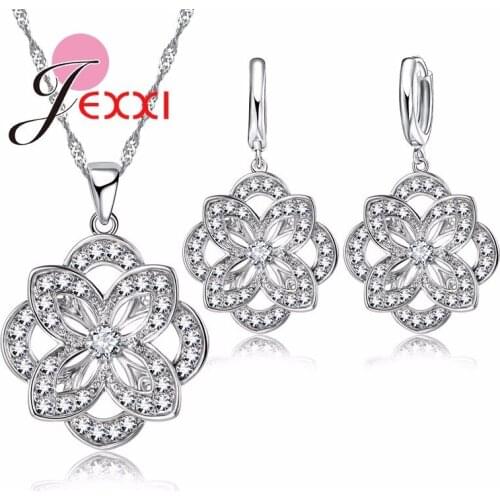 New Arrival Women Geometric Jewelry Sets Necklace Earrings Set Fashion 925 Sterling Silver CZ Stone Classic Wedding Jewelry Sets