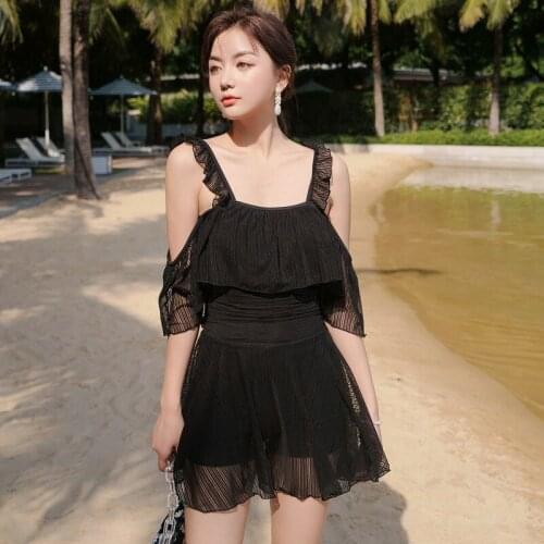 Swimsuit Women 2021 Beach Lovely Swimming Suit For Ladies Bathing Dress One Piece Cute Korean Swimwear Surfing Beach Polyester