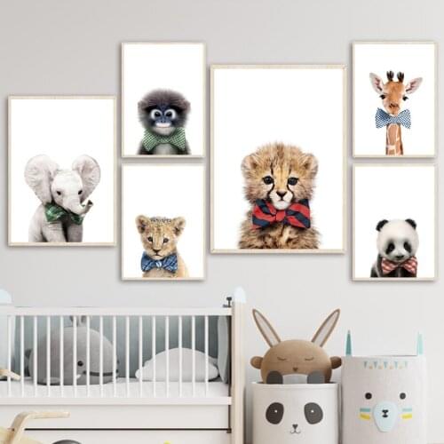 Giraffe Elephant Lion Monkey Baby Animals Nordic Posters And Prints Home Art Canvas Painting Wall Pictures For Kids Room Decor