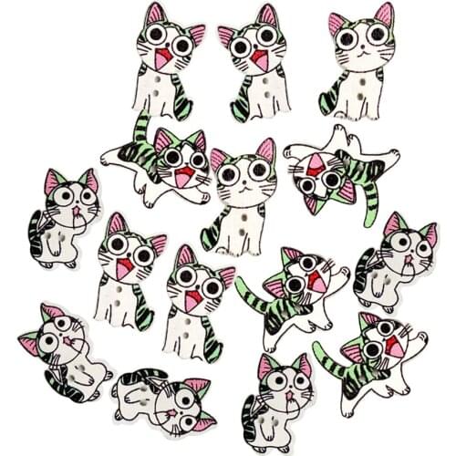 100 Pieces Assorted Cute Cat Shape Wooden Buttons For Sewing Scrapbooking