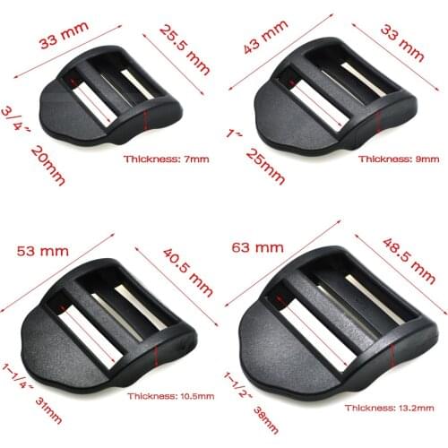 20mm 25mm 32mm 38mm Plastic Black Ladder Lock Slider Release Buckles for Backpack Straps Webbing