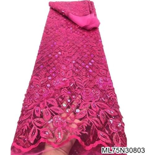 2021 Newarrival good quality african lace fabric Nigerian sequins Latest French tulle mesh lace fabric for party dress ML75N308