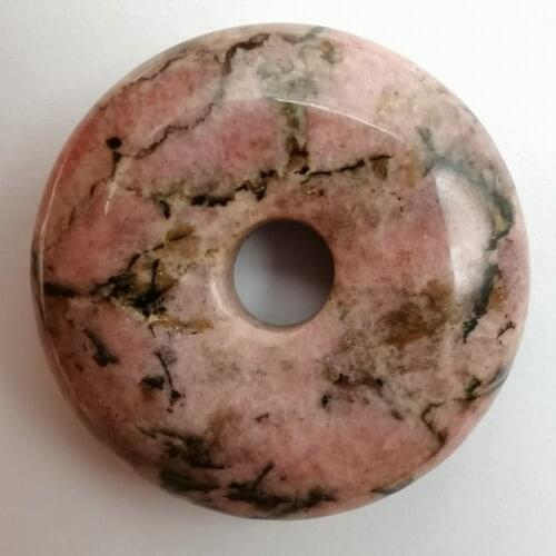 30MM Natural Rhodonite Stone GEM Carved Safety Button Pendant Necklace Jewelry H329