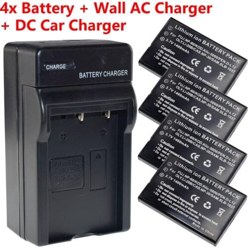4x 1400mAh NP-60 FNP60 SLB 1037 CNP-30 K5000 Li-20B Battery + Charger for Fujifilm F50I F501 F401 F402 ZOOM F410 F60 NP60