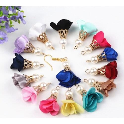 50pcs Mix Colors Flower Gold Beads Cap Pendant Tassel Earrings For Jewelry Making DIY Earrings Phone Hanging Accessories