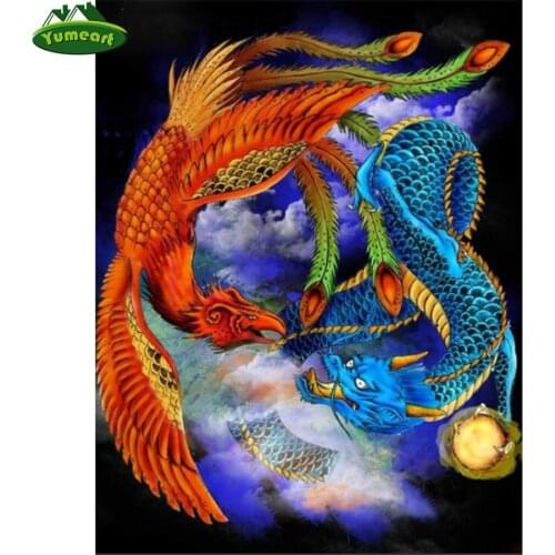 Full Square Drill Diamond Painting by Number Colored Dragon Phoenix 5d Diy Diamond Picture of Rhinestone Embroidery Home Art