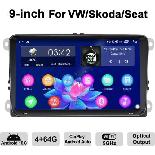 Andriod 10 2 Din 9 Inch Car Multimedia Player 4G RAM 64G ROM Support DAB+/DVR/OBD/TPMS 4G HD For VW/Skoda/Seat Video Players