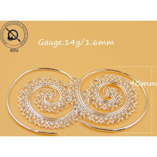 BOG-Pair Tribal Brass Ear Cartilage Tragus Earring Stud Fake Cheater Ear Gauges Plugs Piercing Taper 14g