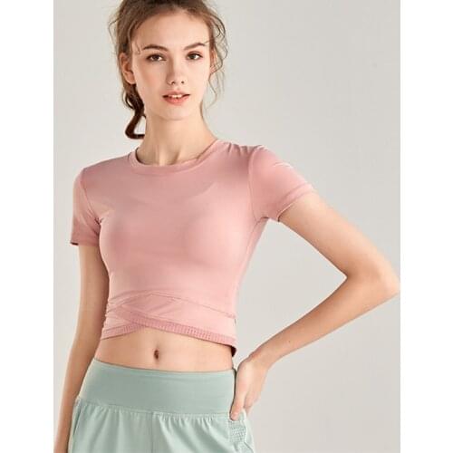 CretKoav 2020 New Women Yoga Shirts Sexy Short Sleeve Sports Top Fitness Crop Top Running Quick-Drying Tight T-shirts Gym Tops