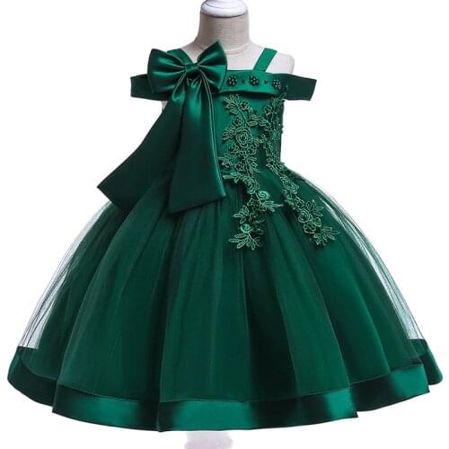 3-10 Years Kids Appliques Flower Girl Dresses Girl Elegant Christmas Wedding Dress With Big Bow Girls Party Dress