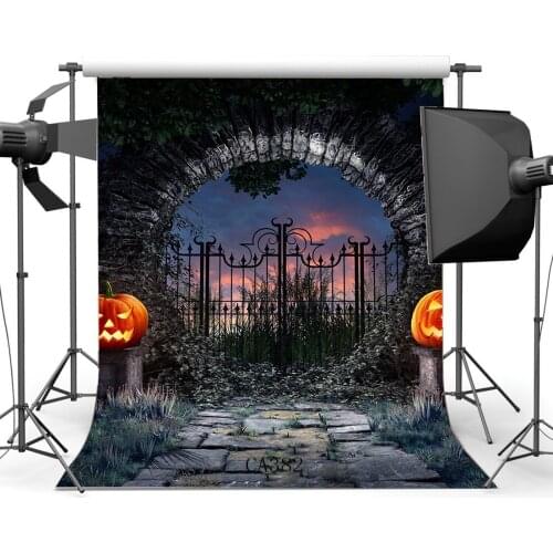 Photography Backdrops Halloween Horror Night Mysterious Pumpkin Stone Arch Vintage Floor Background
