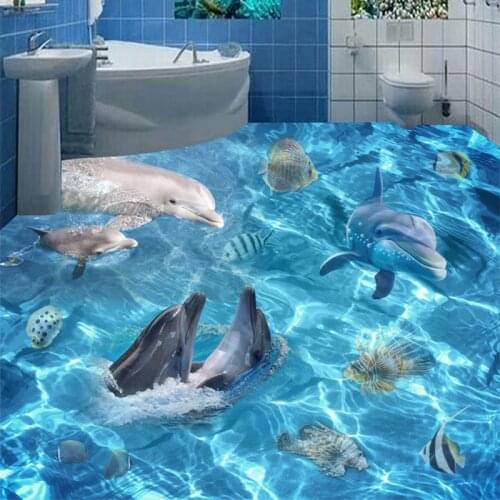 Photo Wallpaper 3D Underwater World Dolphins Floor Tiles Murals Bathroom Living Room PVC Non-Slip Floor Sticker Papel De Parede