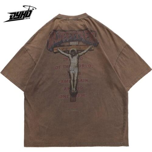 2021 Summer Mens T-Shirts Retro Jesus Letter Print Vintage T Shirt Mens Hip Hop Loose Streetwear Unisex Oversized Tops Cotton