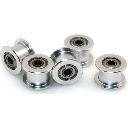 GT2 3mm Bore Aluminum Toothless Timing Belt Idler Pulley/double Head for 3D Printer 6mm Width Timing Belt (Pack of 5pcs)
