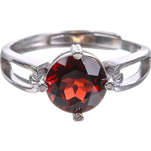 925 silver natural red garnet rings open trendy party wholesale Fine women Birthday gift 2018