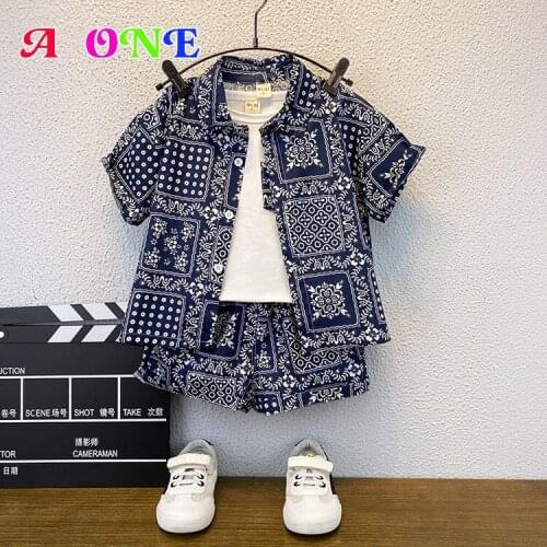 Summer boys set baby clothes kids outfits blouse + shorts +vest 3 pcs set fashion Pattern Holiday boys clothing 2T to 10T yrs