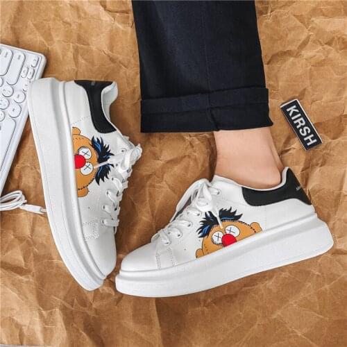 Cartoon Print Women White Casual Sneakers Soft Microfiber Lace-up Women Designer Sneakers Luxury Platform Shoes zapatos mujer