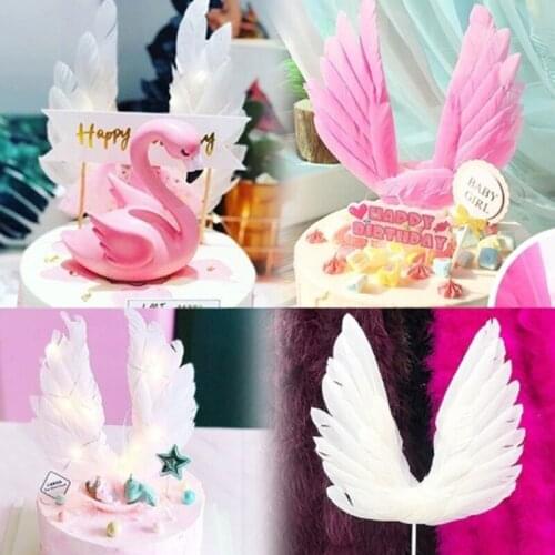 Angel Wings Cake Toppers Wedding Cupcake Cake Flag Party Decoration Happy Birthday Cake Insert Baking Decor Swan Feather Wing