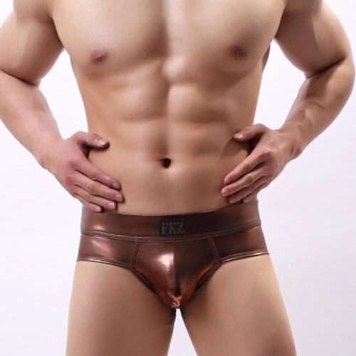 Sexy Men Briefs Shorts Leather Underwear Gay Panties Man Breathable Low-rise U Convex Pouch Underpants Cueca masculina ropa S-XL