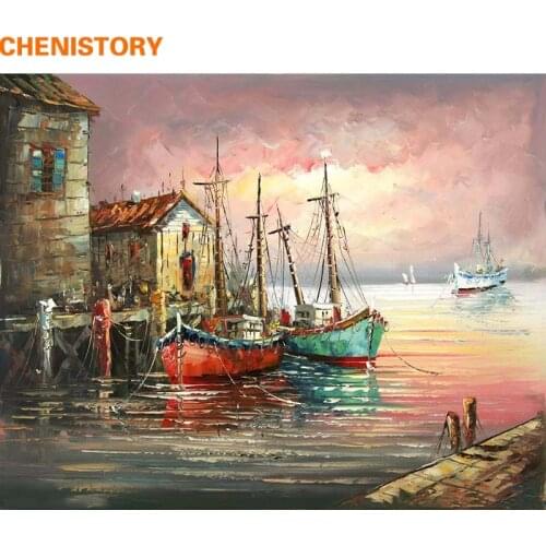 CHENISTORY Sunset Sailing Boat DIY Painting By Numbers Wall Art Picture Canvas Painting Modern Home Decor For Living Room 40X50