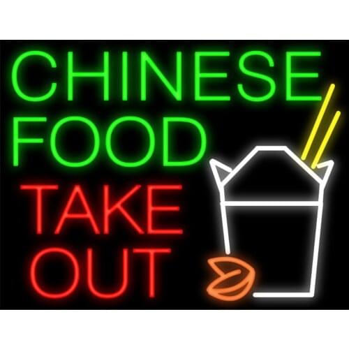 Chinese Food Take Out Neon Sign Custom Handmade Real Glass Tube Restaurant Fast Food Dishes Decoration Display Neon Sign 31"X24"