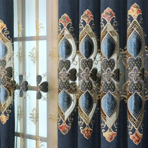 New Arrival Cafe Luxurious Navy Embroidery Curtains For Bedroom European Velvet Hollow Curtain Tulle For Living Room Screen