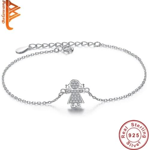 Wholesale CZ Double Tail Happy Girl Crystal Bracelets Pure 925 Sterling Silver Bracelet For Women Birthday Gift