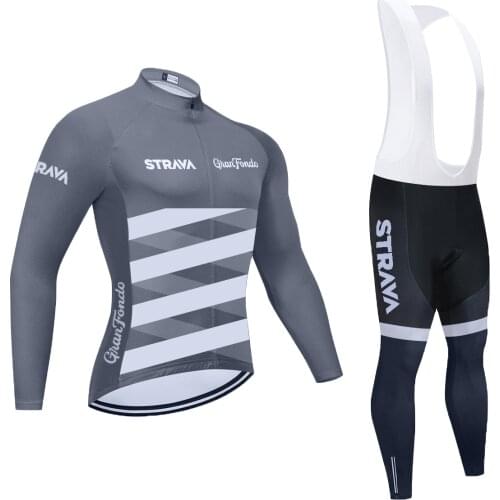 Autumn Spring Uniforme Ciclismo Hombre Team STRAVA Long Sleeve Cycling Jersey 20D Pad Bike Pant Set Roupa Ciclismo Masculino